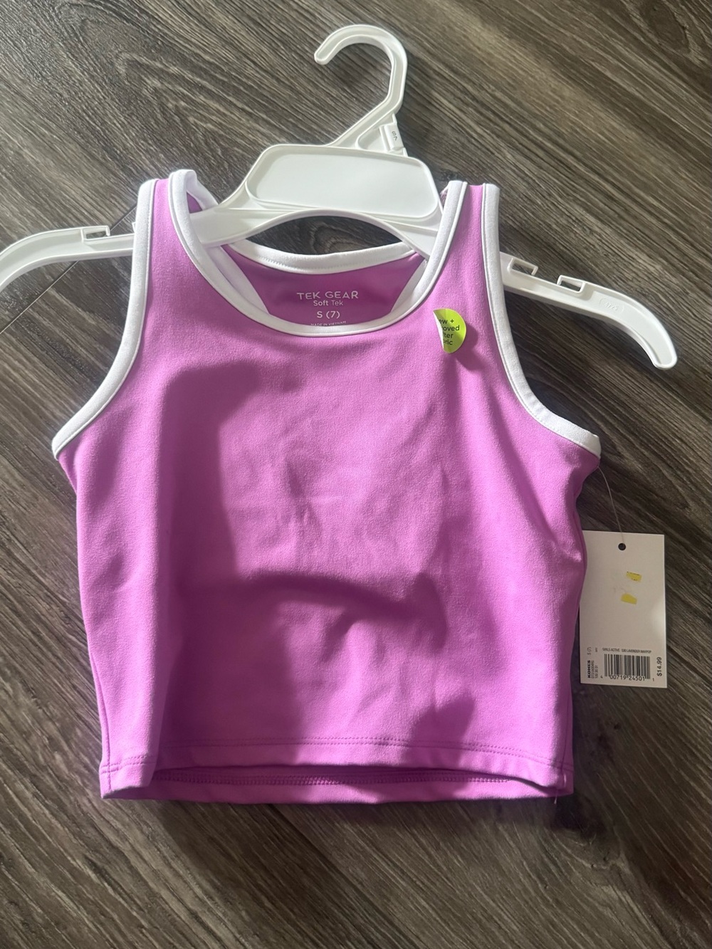 NWT Girls tek gear Lavender Tank Top with White Trim